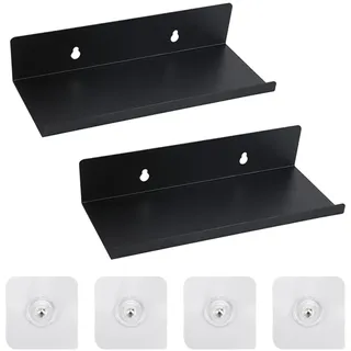 Jinsion Selbstklebend Kleines Wandregal Schwarz Metall 10x20x4cm,2pcs | Schwebendes Mini Regal Badezimmer,Ohne Bohren Regal Wand Bad,Schweberegal Wandboard,Schmales Hängeregal Küche Tragkraft 10 Kg
