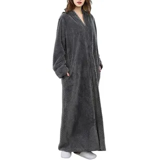 Damen-bademantel Aus Fleece, Warmer Morgenmantel Für Entspannung Und Nachtruhe (l) - Grau