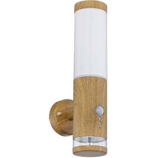 Aussenleuchte Außenlampe Bewegungsmelder Edelstahl mit Bewegungsmelder Wandlampe Aussen Edelstahl, Holz Optik mit Deko LED, 1x E27, BxH 8,5 x 35 cm