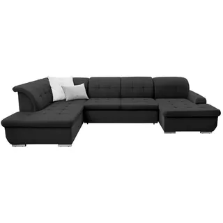 Cantus Wohnlandschaft, Graubraun, Metall, Uni, 5-Sitzer, Ottomane links, U-Form, 342x208 cm, Made in EU, seitenverkehrt erhältlich, Hocker Rücken echt, Wohnzimmer, Sofas & Couches, Wohnlandschaften, Wohnlandschaften in U-Form
