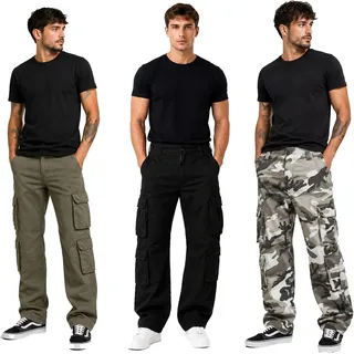 Robuste Brandit Pure Vintage Herren Cargo Hose aus Baumwolle Security-Hose  Outdoor- & Arbeitshose mit 8 Taschen Arbeits-Hose in Oliv-Grün, Schwarz oder Camouflage - 4XL