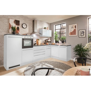 Winkelküche »Jazz«, Stellbreite 320/175 cm, wahlweise mit E-Geräten, Küche: weiß matt /weiß hochglanz-stone dark + + + Arbeitsplatte: stone dark, , 23961248-0 B/H/T: 320 cm x 200 cm x 60 cm