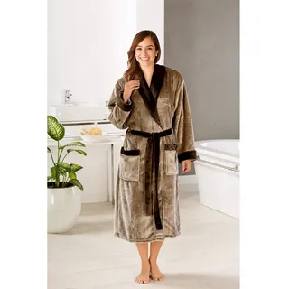 GÖZZE Bademantel Seiden-Feeling unisex (Taupe, S)