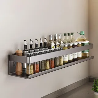 Naturepanda KüChenregal Wand,GewüRzregal HäNgend,GewüRzregal Mit Stange,GroßEr KapazitäT,Mit Haken,Mit Handtuchhalter,Zur Aufbewahrung Von GewüRzbehäLter Und KräUtern