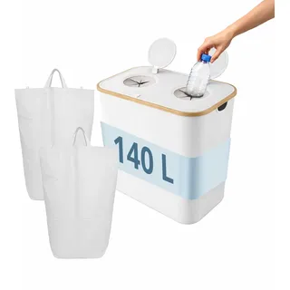 Relaxdays Pfandflaschen-Sammelbehälter 140 l Weiß