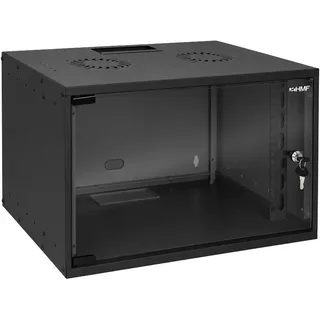 HMF 65707-02 Netzwerkschrank, Serverschrank 19 Zoll, 7 HE 275 mm Einbautiefe Glastür Schwarz