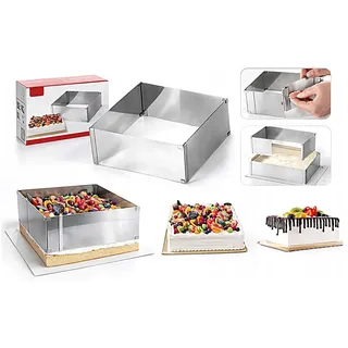 Alma Manufacturer Backrahmen rechteckig verstellbar - 15 cm hoch - Backform aus Edelstahl - Kuchenform zum Backen - Tortenzubehör