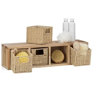Relaxdays Wandregal 2 x 4 Körbe 40 x 30 x 80 cm Walnuss