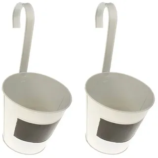 Macosa Home Blumentopf zum hängen 2er Set Metall Weiß Shabby Hängeblumentopf (zum Beschriften, 2 St., Blumenleiter Pflanzgefäß Topf), Balkontopf Blumentopf Geländer Geländertopf schwarz|weiß