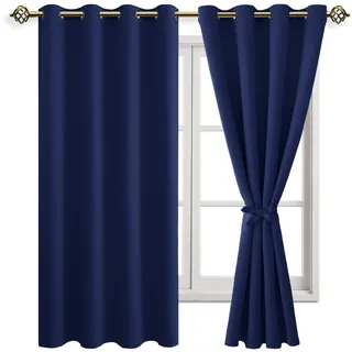JIUZHEN Vorhänge Blickdicht mit Ösen Gardinen Verdunkelnd Schlafzimmer Blau | 2er Set, H160 x B132cm, Dunkelblau Thermo Vorhang gegen Hitze mit Raffhalter, Fenster Verdunkelung, Abdunkelnde, Wohnzimmer