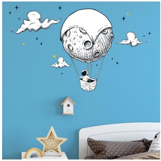 Sunnywall Wandtattoo »Astronaut im Heißluftballon - Weltraum Wandtattoo Kollektion - Wandaufkleber« schwarz