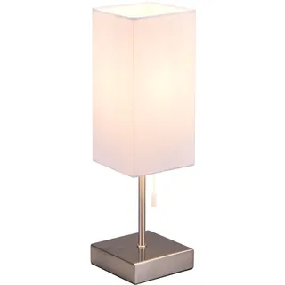 Tischleuchte Tischlampe Textilschirm weiß USB C Wohnzimmerleuchte Zugschalter Ladefunktion, Metall, 1x E27 Fassung, LxBxH 10x10x35 cm