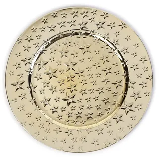 Magic Dekoteller aus Kunststoff 33cm | Dekoplatte Weihnachtsdeko rund | Dekoschale für Weihnachten Adventskranz-Schale (Sterne gold)