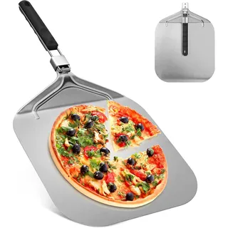 Professioneller Perforierter Pizzaschieber 32 X 32 Cm, Große Auflagefläche, Mit Klappbarem Griff Für Ofen Und Grill Zum Kochen Von Pizza, Brot, Gesamtlänge 63,2 Cm