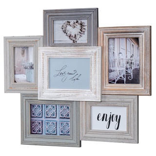 Levandeo® Bilderrahmen Collage, Bilderrahmen 60x52cm Echtholz 6 Fotos 10x15 13x18 Shabby Chic Vintage