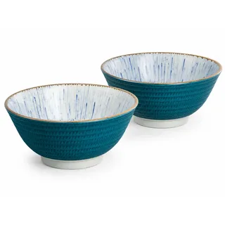 Japan-Bowls ASIATICA | Ramen Bowl Schalen aus Porzellan 15 cm | Hochwertige asiatische Schüssel für Reis, Nudeln, Tapas, Udon, Müsli - Suppen-Schale mit japanischen Designs (2er Set Sensuji tokusa)