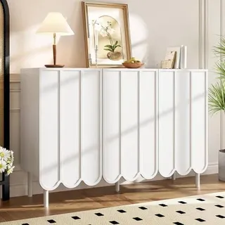 Sideboard mit Wellentüren, Kommode mit 3 Türen, Buffetschrank mit Verstellbare Regale, Anrichte, Schrank für Wohnzimmer, Schlafzimmer, Flur, Büro(