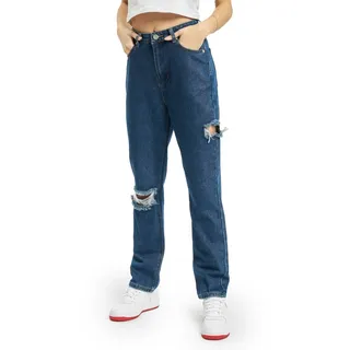 Missguided Petite Gerade geschnittene Jeans mit Schlitz am Oberschenkel und Knie, blau - 34