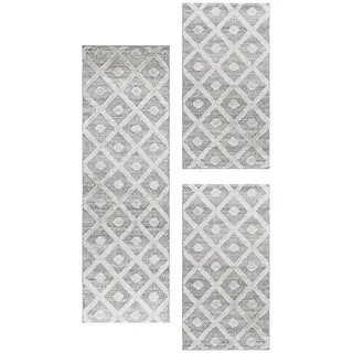 Carpettex Hochflor-Bettumrandung Geometrisch Design, Höhe 20 mm, (Bett-Set, 3-tlg., Bettvorlage), Schlafzimmer Teppich Bettumrandung Läufer Set 3 teilig grau 2 St. x 80 cm x 150 cm | 1 St. x 80 cm x 250 cm
