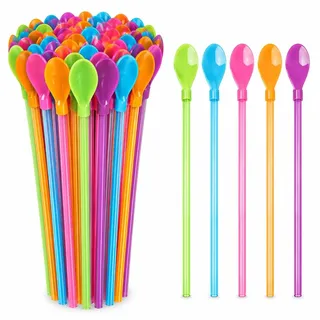 30 Strohhalm mit Löffel Plastik, Farbige Slush Löffel-Strohhalme Cocktail | Slush Eis Becher Strohhalme Bunt, Wiederverwendbare Löffelstrohhalme für Smoothies, Milchshakes, Gefrorene Getränke, Drink