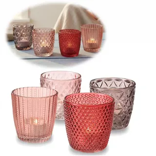 LS-LebenStil Teelichthalter 4 ́er Set Teelichtgläser Retro Rosa Rose 7cm Glas Windlicht (4 ́er Set Kristall Ornament Windlicht für Teelichter, 4 St., Halter Kerzenständer Tischdeko Kerzenhalter Gläser für Teelichter), 7x7cm, 4 ́er Set Kristall Ornament Windlicht für Teelichter rosa