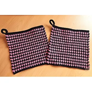 1 Paar gehäkelte Topflappen - schwarz-pink