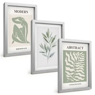 BILDER SET 3er Set - 20x30 cm Silberner Rahmen - Matisse Aquarell Boho-Design