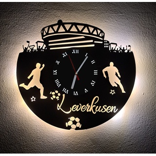 Designbysh Fußball Fan LED Wanduhr Leverkusen Fanartikel Wanduhr Geschenk Fußballfan