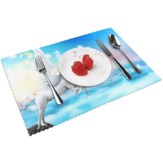 Weiß Fly Einhorn Tischsets 6er Set Berg Einhorn Tischsets für Küche Esstisch 45x30cm
