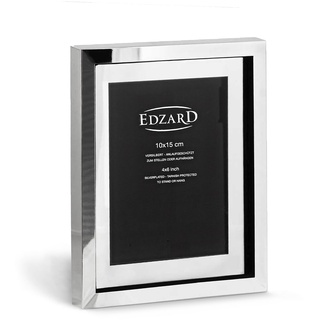 EDZARD Bilderrahmen Caserta mit Glas-Passepartout für Foto 10 x 15 cm, edel versilbert, anlaufgeschützt