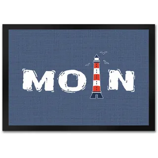 speecheese Fußmatte in 35x50 cm im maritimen Stil mit Spruch: Moin und Leuchtturm Maritim Heimathafen Meer Ostsee Nordsee Schuhmatte Norden Nordlicht Leuchtturm Anker Möwe Küste Wind Schiff