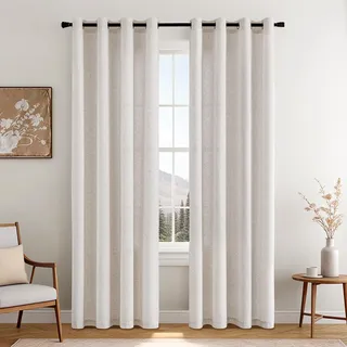 MIULEE Leinen Vorhang Halbtransparent mit Ösen 2er Set 140X260 CM, Natur Leinenvorhang Transparent für Wohnzimmer Schlafzimmer Fenster, Modern Leinengardine Voile Weiß Gardinen Leinenoptik
