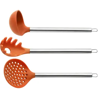 PINTINOX Kochbesteck-Set Silicone Orange (Set, 3-tlg), (Schöpfkelle, Spaghettilöffel, Schaumkelle), Edelstahl/Silikon orange|silberfarben