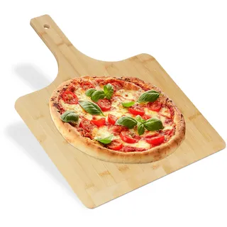 Relaxdays Pizzaschieber XXL, Bambus, 50x38 cm, eckig, Pizzaschaufel, abgerundete Kanten, mit Griff, Brotschieber, natur