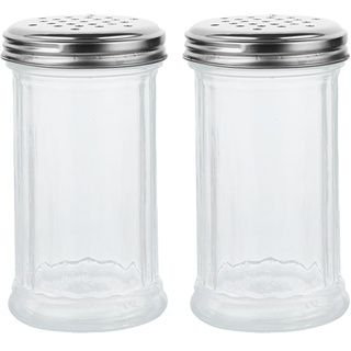 Salzstreuer oder Pfefferstreuer aus klarem Glas mit verstellbaren, staubdichten Edelstahl-Oberteilen zur Aufbewahrung von Salz, Käse, schwarz-weißem Pfeffer (transparent), 2 Stück