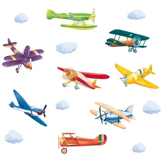 ufengke Wandtattoos Bunt Flugzeuge Wandsticker Wandaufkleber DIY Flieger Doppeldecker für Wohnzimmer