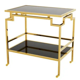 Casa Padrino Luxus Bar Trolley Servierwagen Edelstahl Gold / schwarzes Glas - 72 x 47 x H. 71,5 cm