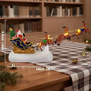 Weihnachtsmann Schlitten mit Rentier LED Figur Weihnachten Deko Haus Tisch Gesch