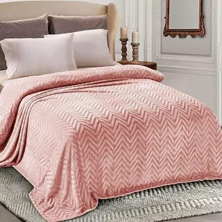 Whale Flotilla Kuscheldecke mit Chevron Muster 220x240 cm, Warme Tagesdecke Wohndecke Superweiche und Kuschelige Fleecedecke Flanell Decke, Rosa
