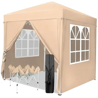 TactFire Pavillon 2x2 m,Faltpavillon,Wasserdicht Stabil Winterfest UV Schutz 50+,420D Oxford,Faltbar Höhenverstellbar,Partyzelt,Gartenzelt,Für Garten Camping,Outdoor,Khaki,4 Seitenteilen