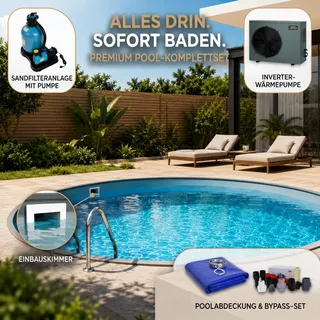 Pool Komplettset Rund 3,50x1,20 m Stahlwand Einbaupool Grau Sandfilter Heizung
