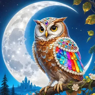 XWDYBDP DIY Pearl Owl Diamond Painting Kits, 5D Luxury Diamond Painting for Adults Beginners Crescent Moon Diamond Embroidery DIY Full Drill Starry Sky Diamonds Art Home Wall Decoration 30x30 cm