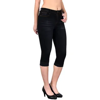 ESRA Damen Capri Hose Damen High Waist Caprihose Kurze Jeans Hose hoher Bund bis Übergröße C21 - 38