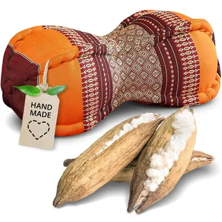 livasia Nackenstützkissen Papayakissen - Ø 13x43cm - Nackenkissen Papayaform, Sofakissen, Lesekissen mit Kapok, Kissen für Garten und Balkon, Reisekissen handgefertigt (Orange)