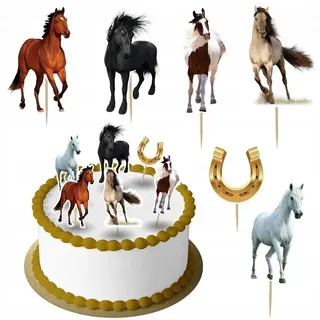 Festivalartikel Tortenstecker Pferd Topper Set 6 Stk Geburstag Torten Deko Kuchen Junge weiß
