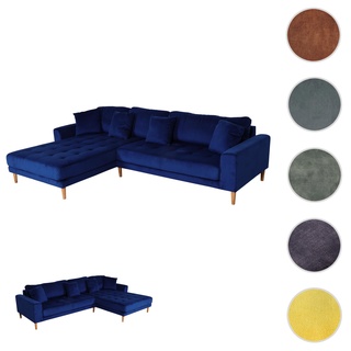 Ecksofa HWC-J54, Couch Sofa 3-Sitzer L-Form Liegefl√§che links/rechts 295cm ~ Samt blau