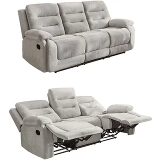3-Sitzer-Relaxsofa Federkern mit Liegefunktion Dreier-Couch Stoff Chenille Grau