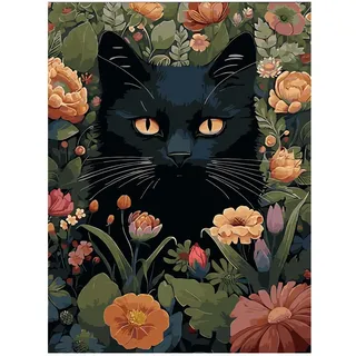 Katze Malen nach Zahlen, Malen nach Zahlen Erwachsene, Paint by Numbers Adult, DIY Handgemalt Ölgemälde für Home Décor Geschenk 40x50cm