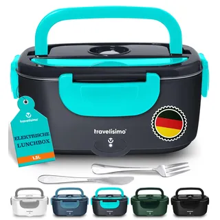 TRAVELISIMO Elektrische Lunchbox 100W Essen Warmhalten Behälter, 1,5L Heat Box 3-in-1 Electric Lunch Box, Wärmebox Essen 12V/24V/220V, für Arbeit Auto Lkw Lunchbox Elektrisch und Beheizbare Lunchbox