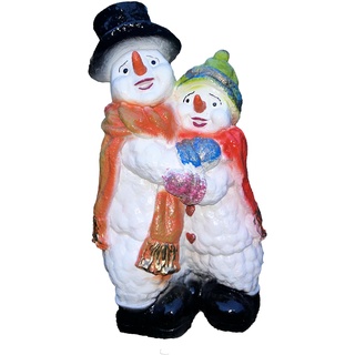FABRIQ Verliebtes Schneemannpaar - Dekorativer Gartenzwerg Weihnachtsfigur, Handbemalt, 50 cm, Frostbeständig, Bunt, Aus Polyesterharz